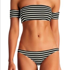 Vitamin A Havana Crop Top in Black Marin Stripe and Matching Bottom Bikini Set